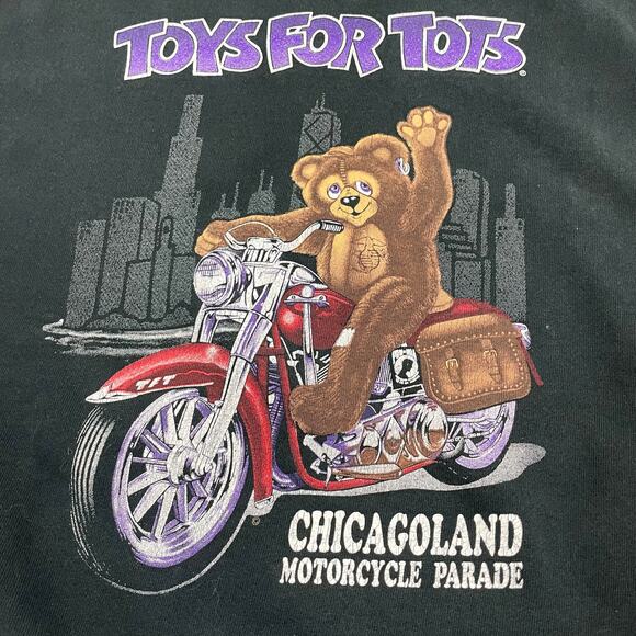 VTG 90s Motorcycle Toys for Tots Chicago Biker Sweatshirt size L Black - Picture 2 of 8